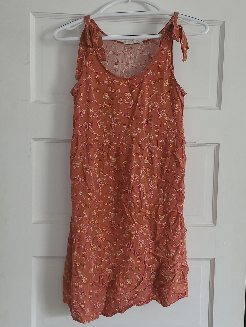 Pink Rose Rust Floral Tie-Strap Midi Dress